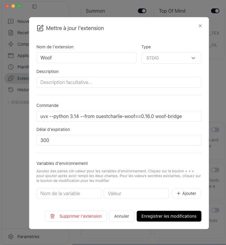 Setup Woof extension in Goose