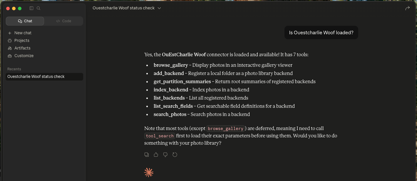 Check if Woof is loaded in Claude Desktop