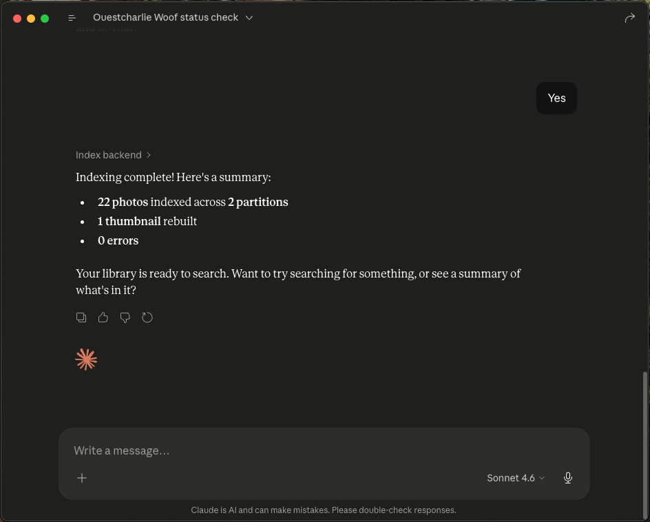 Indexing summary in Claude Desktop