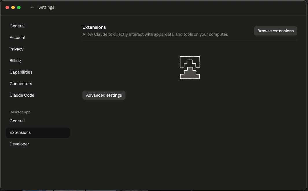 Select Extension in Claude Desktop Settings