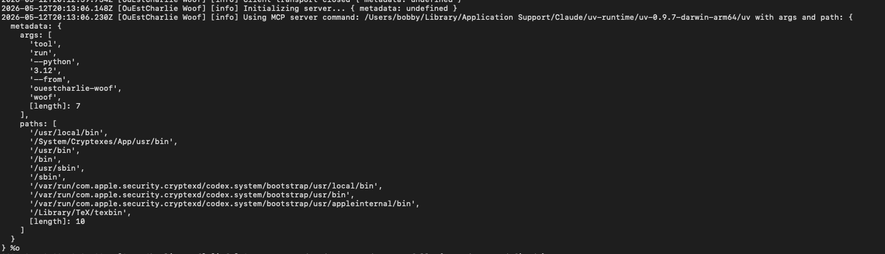 Woof install logs in Claude Desktop